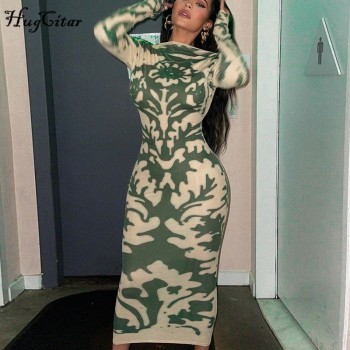 2021 Long Sleeve Backless Sexy Camouflage Dress Summer Women Fashion Streetwear Outfits